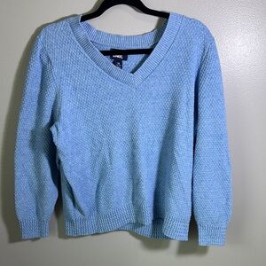 Women’s Lands’ End V Neck Light Blue Knit Sweater 100% Cotton Size 1x, 16w-18w